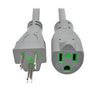 Hospital-Grade Extension Cord, NEMA 5-15P to NEMA 5-15R - Green Dot, 13A, 125V, 16 AWG, 6 ft., Gray