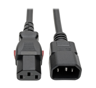 C14 Male to C13 Female Power Cable, C13 to C14 PDU-Style, Locking C13 Connector, 10A, 18 AWG, 1 ft.