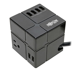 Protect It! 3-Outlet Power Cube Surge Protector - 6 USB-A Ports (7.2A Shared), 6 ft. Cord, 540 Joules, Black