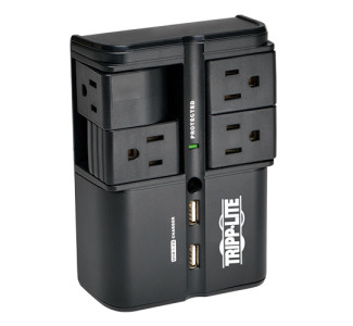 Protect It! Surge Protector with 4 Rotatable Outlets, Direct Plug-In, 1080 Joules, 3.4A USB Charger