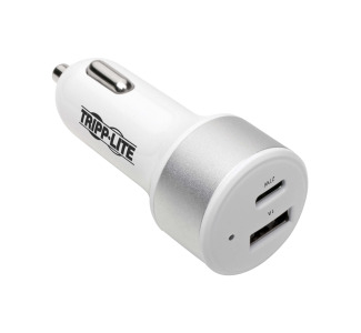 Dual-Port USB Car Charger with PD Charging - USB Type C (27W)  USB Type A (5V 1A/5W), UL 2089
