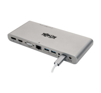 USB Type-C Docking Station, HDMI, VGA, DisplayPort, USB-A/C, GbE, 100W PD Charging, 4K @ 30 Hz, Thunderbolt 3, Silver