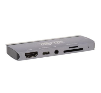 USB-C Docking Station with Clip - HDMI 4K, USB-A, SD/Micro SD, PD Charging 3.0, Thunderbolt 3, Gray