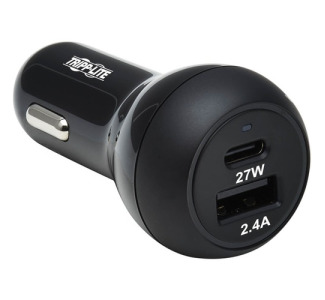 Tripp Lite Dual-Port USB Car Charger with 39W Charging USB-C (27W) PD 3.0 USB-A (12W) Black