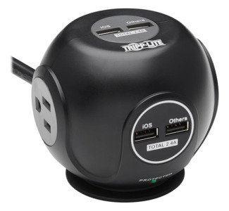 Tripp Lite Surge Protector with 3-Outlets & 4 USB Ports Spherical Black 6ft Cord