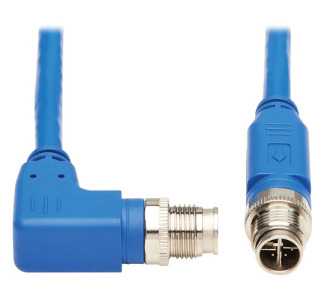 Tripp Lite M12 X-Code Cat6 1G UTP CMR-LP Ethernet Cable (Right-Angle M/M), IP68, PoE, Blue, 3 m (9.8 ft.)