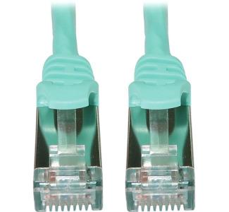 Tripp Lite Cat6a 10G Snagless Shielded Slim STP Ethernet Cable (RJ45 M/M), PoE, Aqua, 15 ft. (4.6 m)