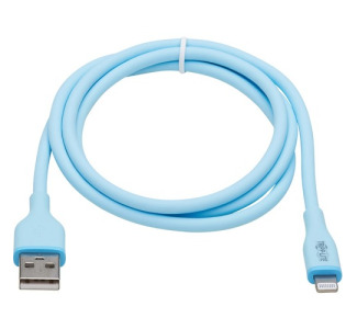 Tripp Lite Safe-IT USB-A to Lightning Sync/Charge Antibacterial Cable (M/M), Ultra Flexible, MFi Certified, Light Blue, 3 ft. (0.91 m)