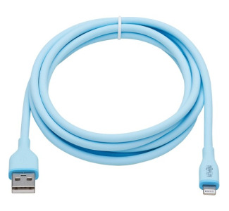 Tripp Lite Safe-IT USB-A to Lightning Sync/Charge Antibacterial Cable (M/M), Ultra Flexible, MFi Certified, Light Blue, 6 ft. (1.83 m)