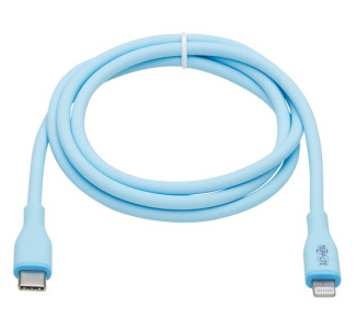 Tripp Lite Safe-IT USB-C to Lightning Sync/Charge Antibacterial Cable, Ultra Flexible, MFi Certified - USB 2.0 (M/M), Light Blue, 3 ft. (0.91 m)