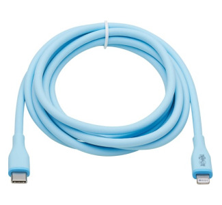 Tripp Lite Safe-IT USB-C to Lightning Sync/Charge Antibacterial Cable, Ultra Flexible, MFi Certified - USB 2.0 (M/M), Light Blue, 6 ft. (1.83 m)