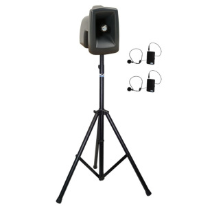 MegaVox System 2 PA System: MegaVox (U2), 2 wireless mics (WB/HBM-LINK)  stand