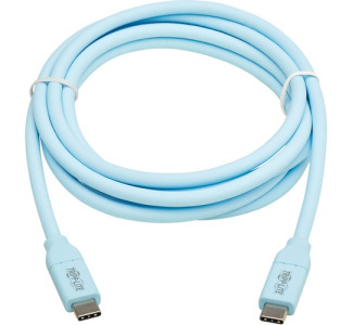 Tripp Lite Safe-IT USB-C Cable (M/M), Antibacterial, Ultra Flexible, 240W PD Charging, Light Blue, 6 ft. (1.8 m)