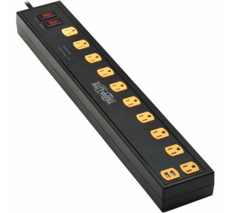 Tripp Lite Protect It! 10-Outlet Surge Protector with Swivel Light Bars - 5-15R Outlets, 2 USB Ports, 10 ft. (3 m) Cord, 4500 Joules, Black