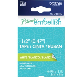Brother P-touch Embellish White Print on Lime Green Laminated Tape 12mm (~1/2