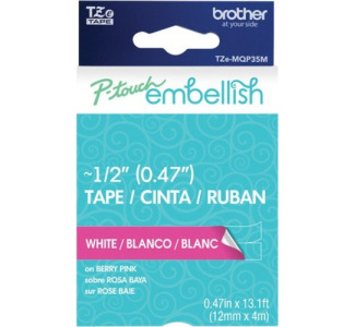 Brother P-touch Embellish White on Black Washi Tape 12mm (~1/2
