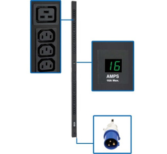 Tripp Lite by Eaton 3.7kW Single-Phase Local Metered PDU, 208/230V Outlets (32-C13, 6-C19), IEC309 16A Blue 16A, 0U Vertical