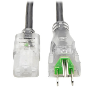 Eaton Tripp Lite Series Hospital-Grade Power Cord, NEMA 5-15P to C13 - Green Dot, 13A, 125V, 16 AWG, 10 ft. (3.05 m), Clear Plugs