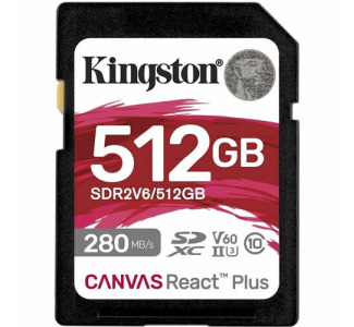 Kingston Canvas React Plus 512 GB Class 10/UHS-II (U3) V60 SDXC