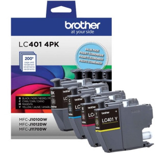 Brother LC401 Genuine Multi-Pack Ink, Black/Cyan/Magenta/Yellow, Pack Of 4 Cartridges, LC4014PKS