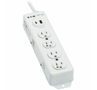 Eaton Tripp Lite Series Safe-IT UL 1363 Medical-Grade Power Strip, 4 Hospital-Grade Outlets, USB Charging, Safety Covers, Antimicrobial, 15 ft. Cord