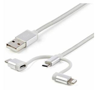 StarTech.com 6ft (1.8m) USB Multi-Charging Cable, USB-A to Lightning/USB-C/Micro-USB, Apple MFi Certified, Braided Nylon Jacket; USB 3-in-1 Charger Cable/Cord