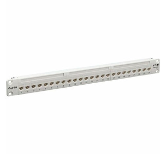 Eaton Tripp Lite Series 24-Port Cat6a Feed-Through Patch Panel - 4PPoE Compliant, 1U Rack-Mount, RJ45 Ethernet, White, TAA