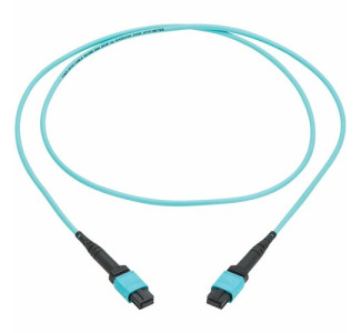 Eaton Tripp Lite Series 100G Multimode 50/125 OM4 Fiber Optic Cable (12F MPO/MPO-PC F/F), Type-A Polarity, OFNP, Aqua, 1 m (3.3 ft.), TAA