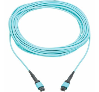 Eaton Tripp Lite Series 100G Multimode 50/125 OM4 Fiber Optic Cable (12F MPO/MPO-PC F/F), Type-A Polarity, OFNP, Aqua, 10 m (32.8 ft.), TAA