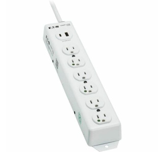 Eaton Tripp Lite Series Safe-IT UL 1363 Medical-Grade Power Strip, 6 Hospital-Grade Outlets, USB Charging, Safety Covers, Antimicrobial, 15 ft. Cord