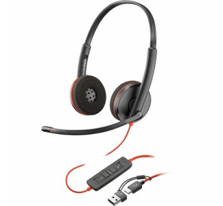 Poly Blackwire 3220 Black Headset +USB-C/A Adapter TAA (Bulk)