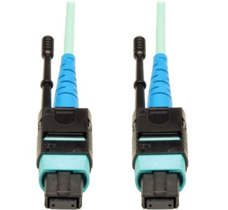 Eaton Tripp Lite Series 100G MTP/MPO Multimode OM3 Plenum-Rated Fiber Optic Cable (CXP), 24 Fiber, 100GBASE-SR10, Push/Pull Tabs, Aqua, 2 m