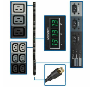 Eaton Tripp Lite Series 3-Phase Local Metered PDU, 8.6 kW, 45 208V outlets (36 C13, 9 C19), 6 ft. (1.83 m) NEMA L21-30P Input connection, TAA Compliant