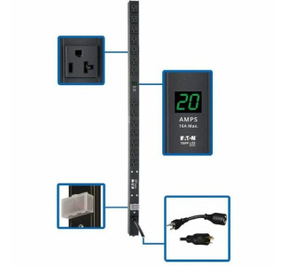 Eaton Tripp Lite Series 2kW Single-Phase Local Metered PDU, 100-127V Outlets (14 5-15/20R), L5-20P/5-20P adapter, 0U Vertical, 36 in. Height