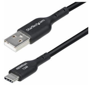 USB-A to USB-C Charging Cable supports 15W/3A Fast Charge and 480Mbps; Connect to a USB-A charger/power bank/hub; Works w/portable USB-C devices; Color: Black; O.D.: 3.5mm; Jacket: TPE w/Braided Shield; NOTE: No USB-C video (DP Alt Mode) support