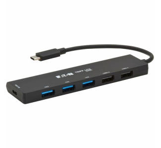 Eaton Tripp Lite Series 6-Port Slim USB Hub, USB 3.2 Gen 2 (10 Gbps) and USB-A 2.0 Hub Ports, USB-C Connector with USB-A Adapter, Black