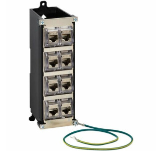 Eaton Tripp Lite Series 8-Port Metal Shielded DIN-Rail Mount Preloaded Keystone Patch Panel with Grounding, Black/Silver, TAA