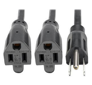 Eaton Tripp Lite Series Extension Cord Y Splitter, NEMA 5-15P to 2x NEMA 5-15R - 13A, 120V, 16 AWG, 18-in. (45.72 cm), Black