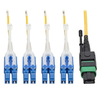 Eaton Tripp Lite Series MTP/MPO (APC) to 4xLC (UPC) Singlemode Breakout Patch Cable, 40/100 GbE, QSFP+ 40GBASE-PLR4, Plenum, Yellow, 3 m (10 ft.)
