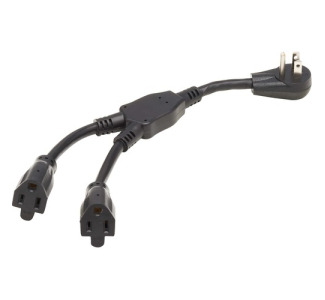 Eaton Tripp Lite Series Extension Cord Y Splitter, Right-Angle NEMA 5-15P to 2x NEMA 5-15R - Heavy Duty, 15A, 120V, 14 AWG, 1 ft. (0.3 m), Black