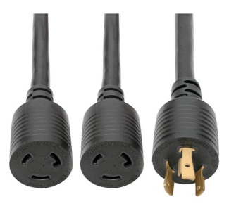 Eaton Tripp Lite Series Power Extension Cord/Splitter, NEMA L6-20P to 2x NEMA L6-20R Y Splitter, Heavy-Duty - 20A, 250V, 10 AWG, 1 ft. (0.31 m), Black