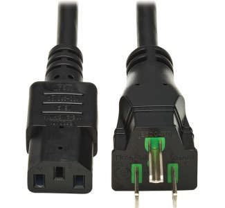 Eaton Tripp Lite Series Safe-IT Antibacterial Hospital-Grade Power Cord, 5-15P to C13 - Green Dot, 13A, 125V, 16 AWG, Black, 6 ft. (1.8 m)