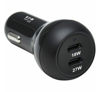 Eaton Tripp Lite Series Dual-Port USB-C Car Charger with 45W PD Charging - USB-C (27W), USB-C (18W), Black