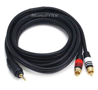 Monoprice 6ft Premium 3.5mm Stereo Male to 2RCA Male 22AWG Cable (Gold Plated) - Black