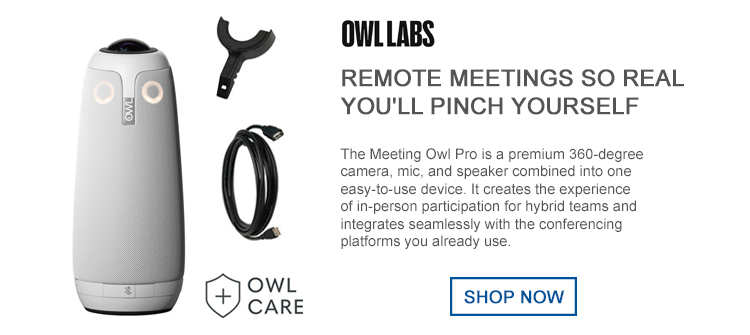 The Meeting Owl Pro is our premium 360-degree camera, mic, and speaker combined into one easy-to-use device.